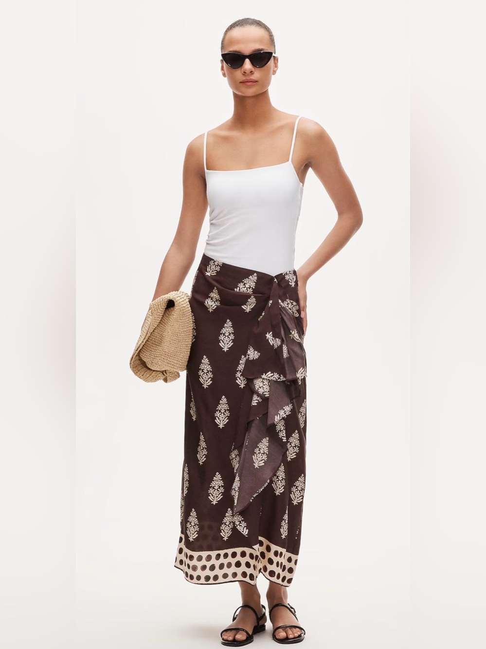 J Crew NWT $148 Faux Wrap Skirt 8 Cocoa Block Print- CURRENT